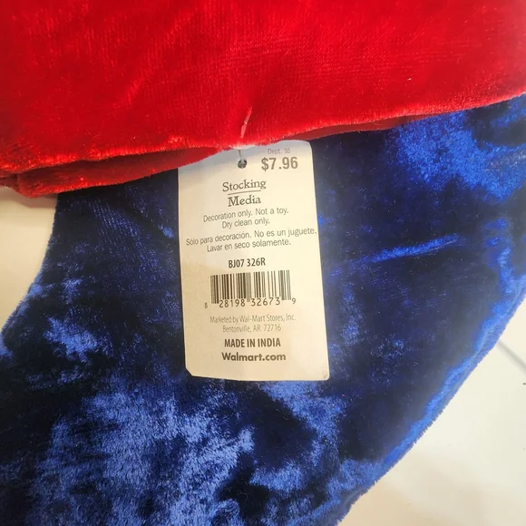 Velvet Red and Blue Christmas Stocking - Picture 4 of 5